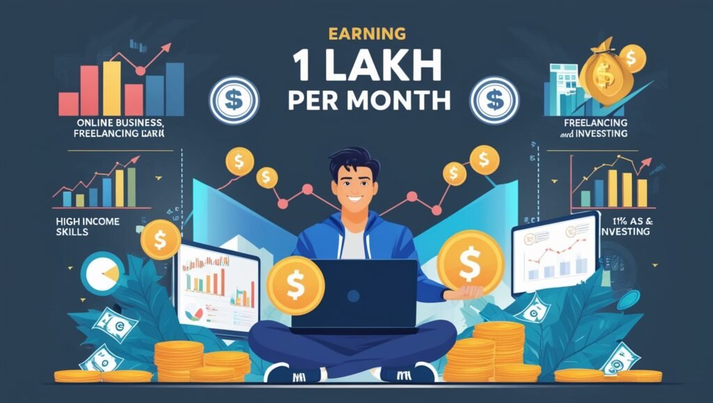 Discover how to earn 1 lakh per month with high-income skills, online business, freelancing, and investing. Achieve financial freedom today!