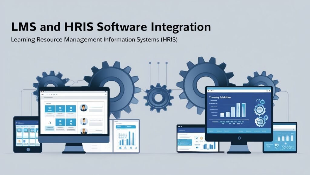 LMS and HRIS integration concept with interconnected gears.