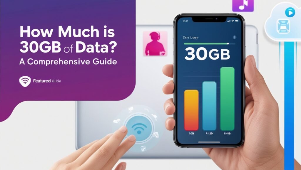 A person analyzing their mobile data usage with a 30GB of data plan.